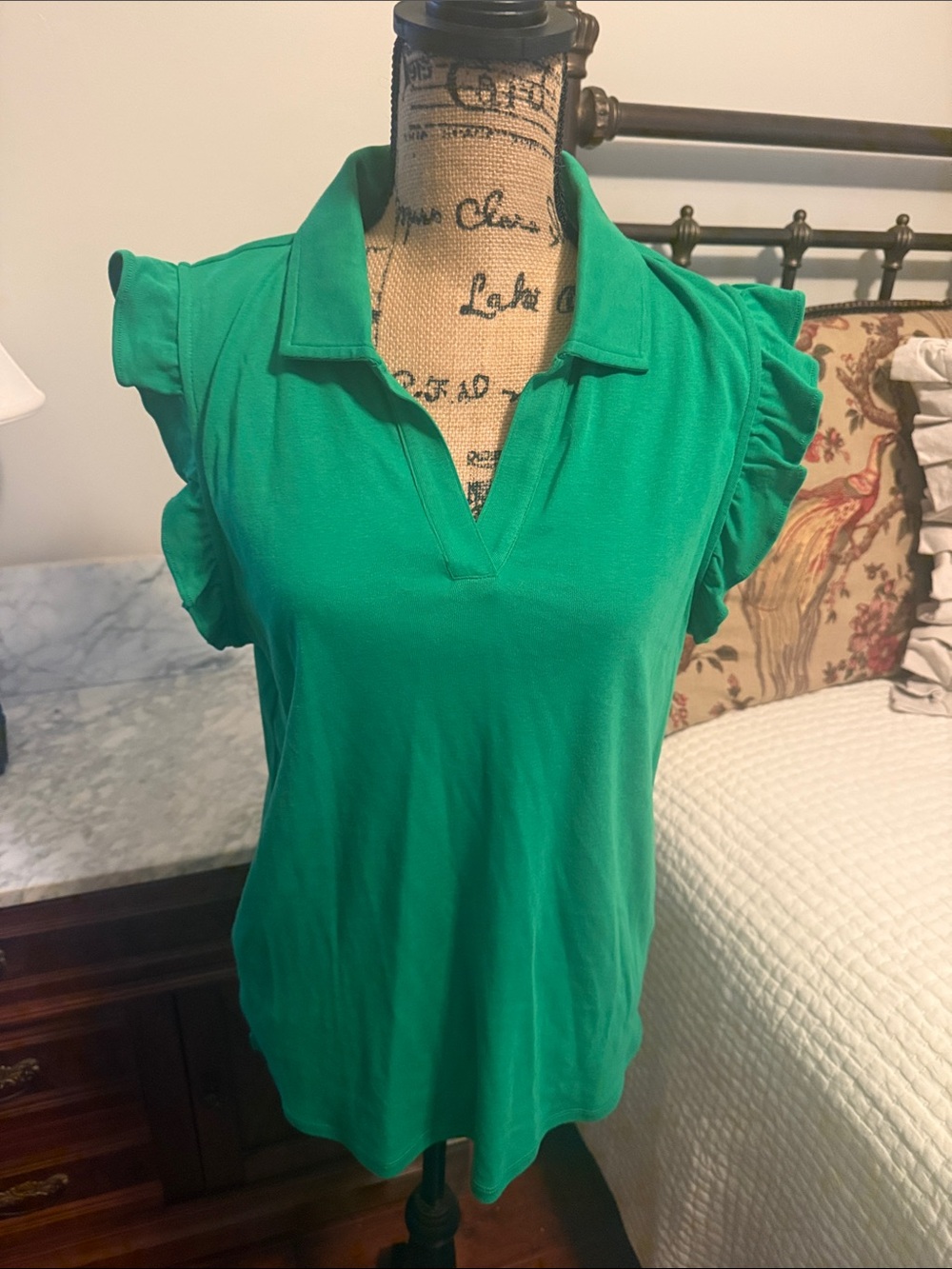 Ralph Lauren Green Ruffle Sleeve Polo Top